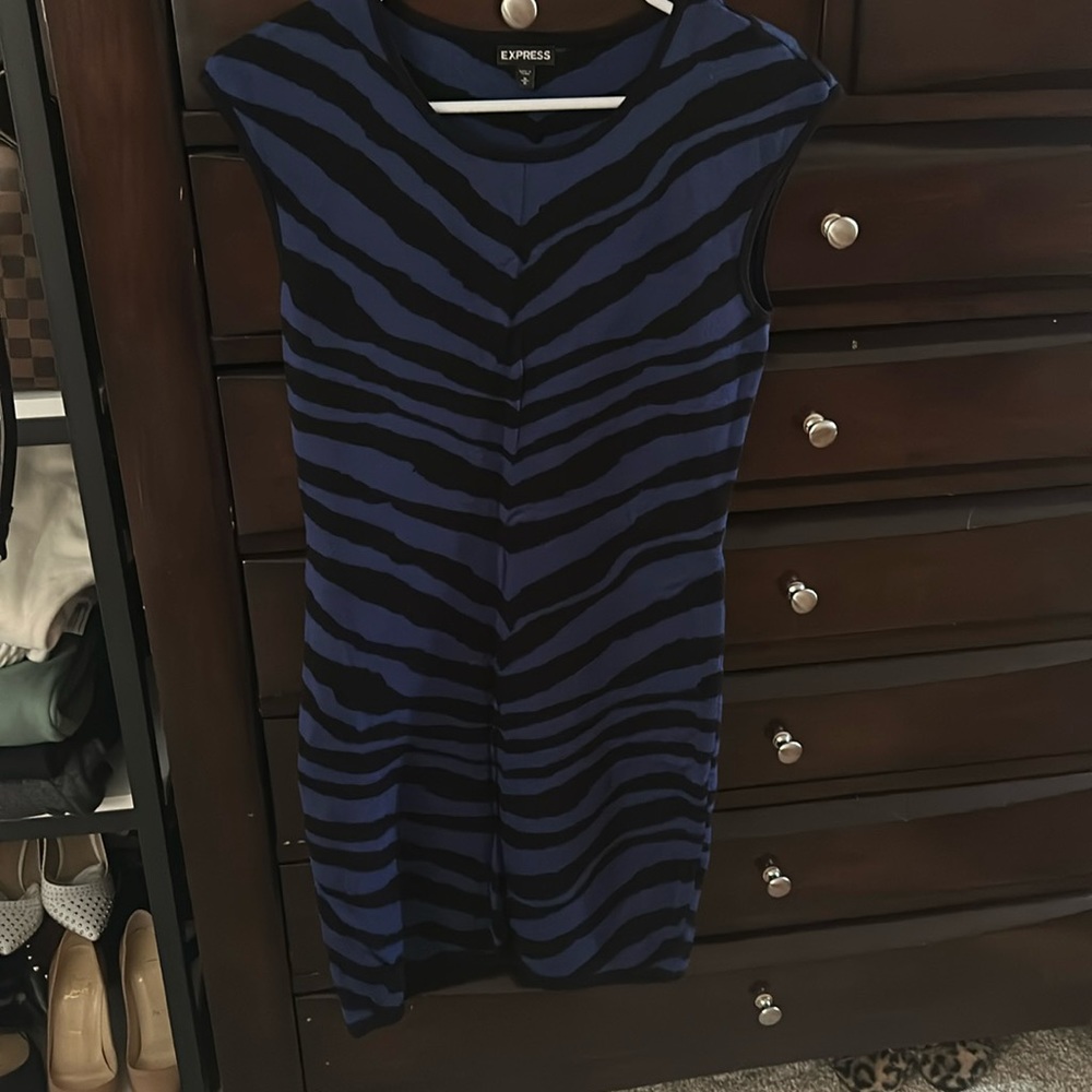 Express bodycon blue and black dress